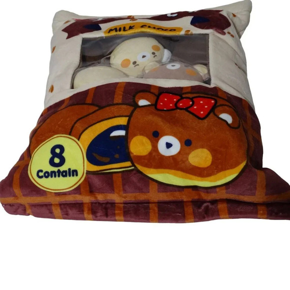 Cute Bear Milk Choco Plush Pillow With 8 Stuffed Bear Toys Zip Closure - Picture 3 of 7